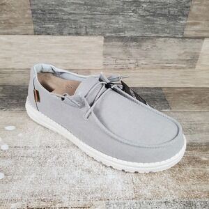 Hey Dude Wally Chambray Womens Loafers Sz 8 Light Gray Comfort Lace Up Low Top